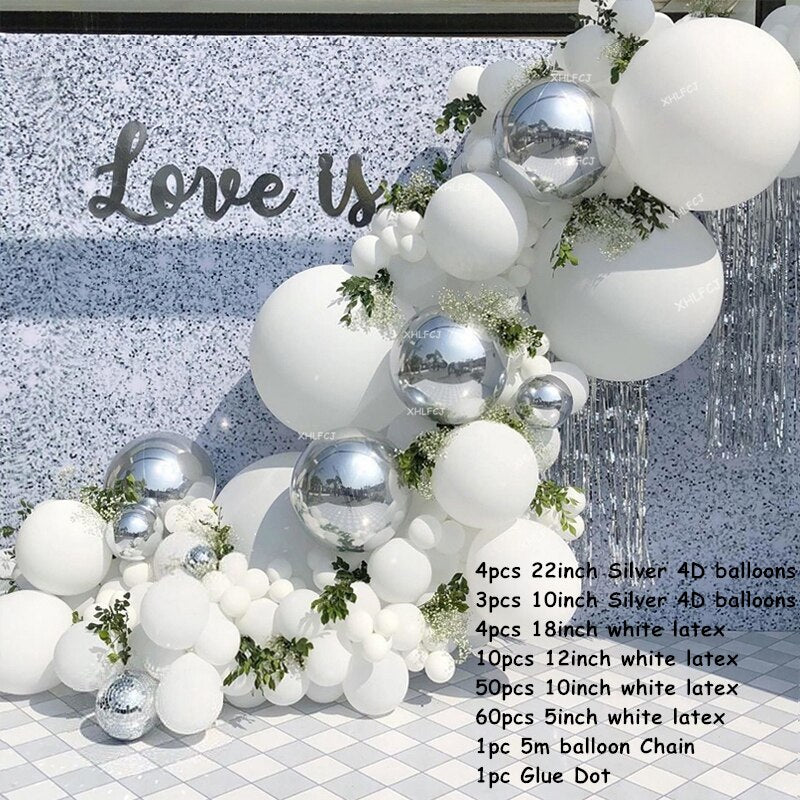 133pcs Black Agate Balloons Garland Arch Kit white gray Latex Silver 4D Confetti Balloon Wedding Baby Birthday Decoration Globos PartyDecorHQ