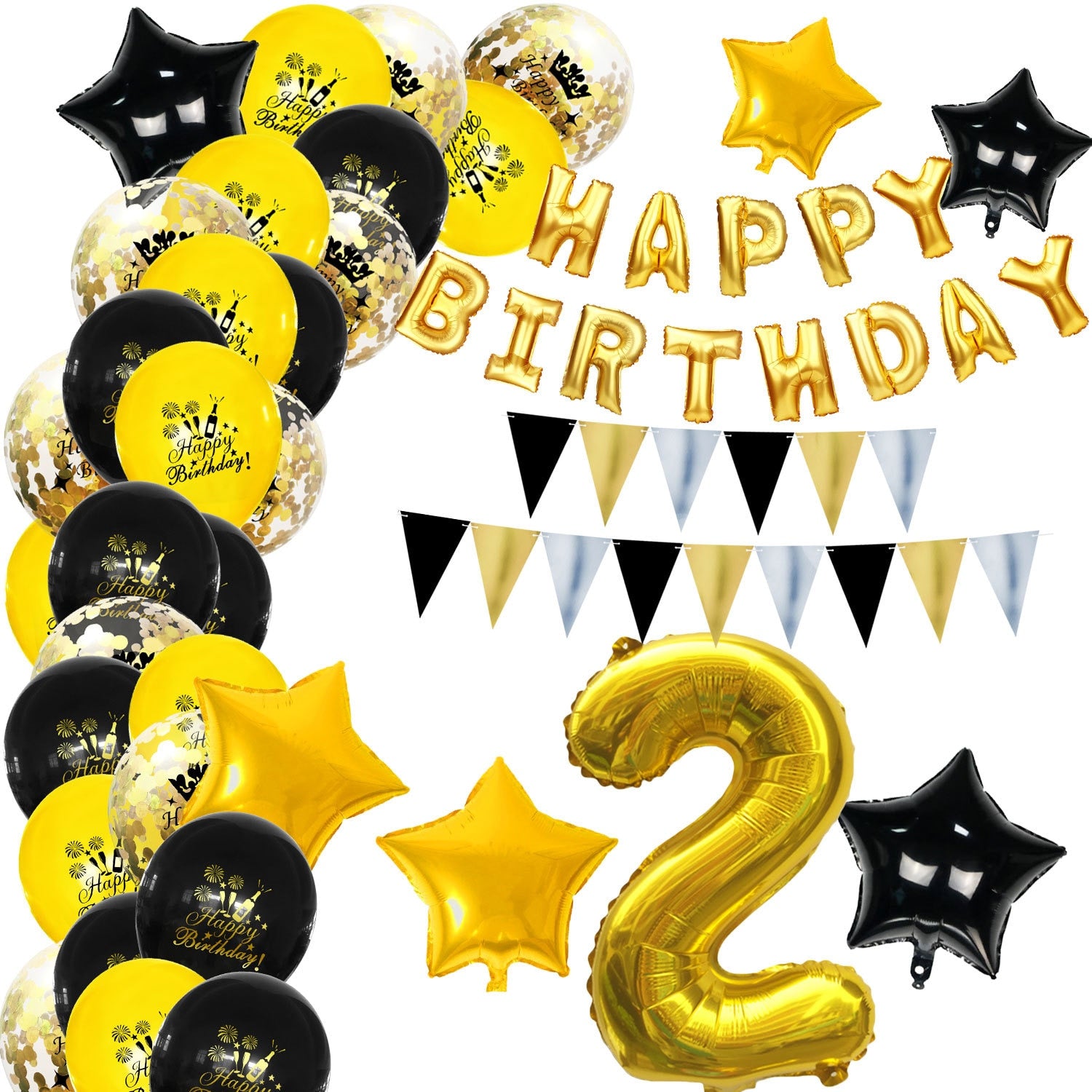 Golden Birthday Confetti Balloon Set Fivepointed Star Number Foil Boy Girl Men Women Party Decoration 