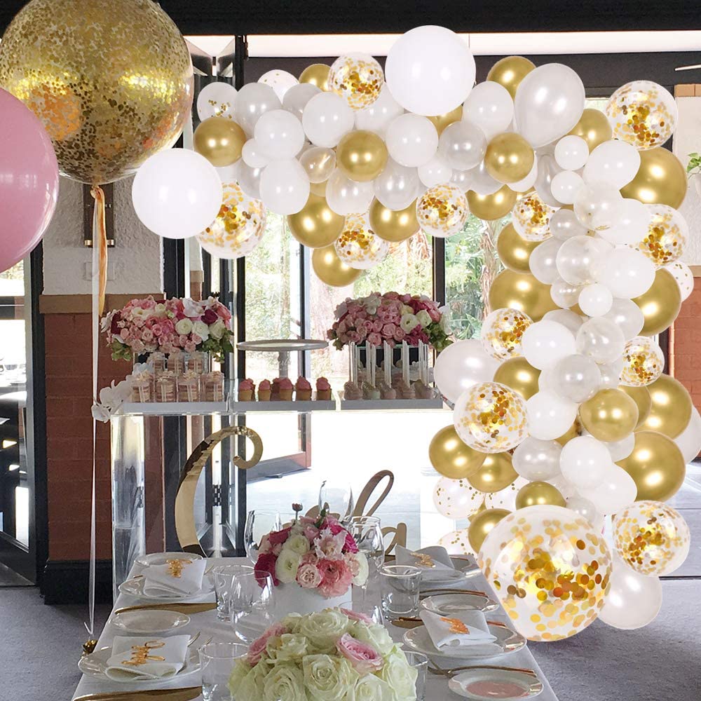 pcs Balloon Arch Garland kit Gold Confetti Silver White Balloons Bridal Baby Shower Wedding, Birthday, Graduation Inflatable Party Decorations