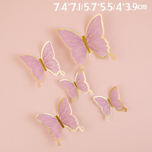 Butterflies Feathers Chiffon Moon Boat Girl Lace Flower Acrylic Cake Topper Happy Birthday Wedding Party Decoration Love Gift 