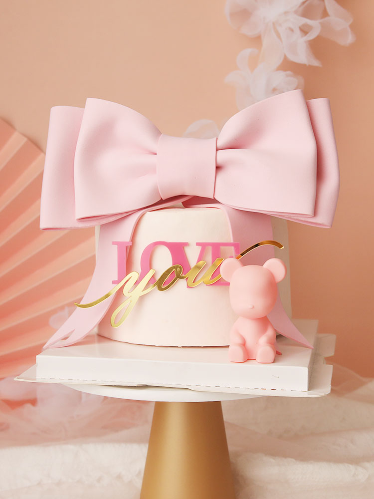 Pink Big Bow Angel Bear Hearts Love Cake Topper Valentine's Day Party Decorations Anniversary Gifts 