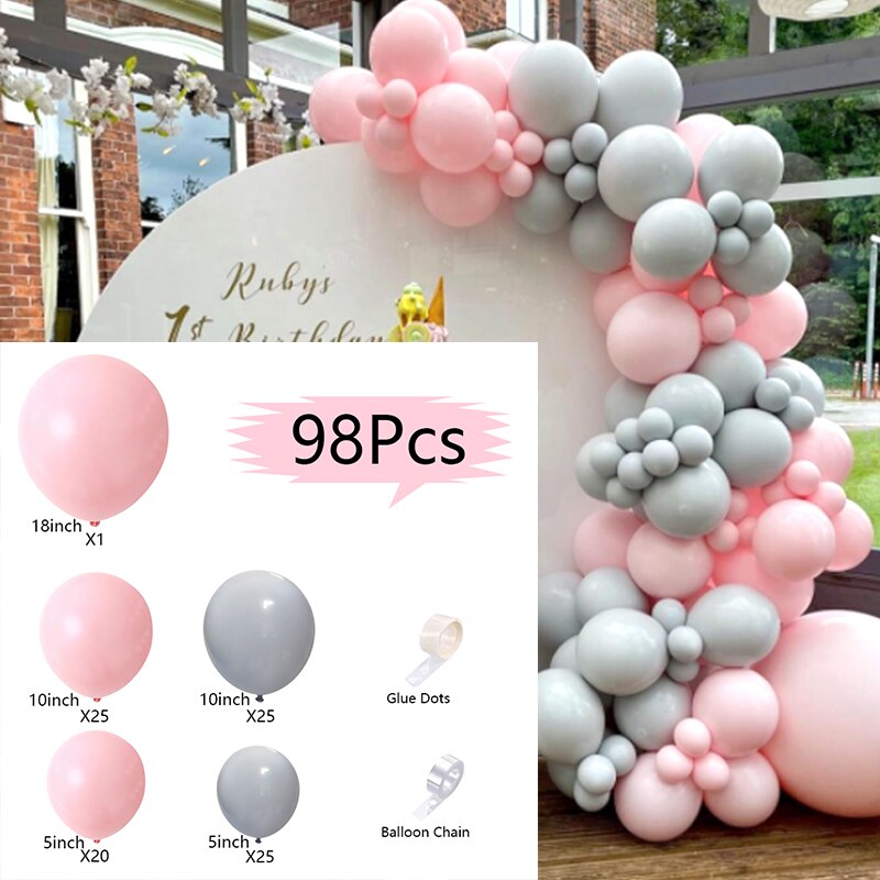 Balloons Arch Set Pink Grey Balloon Garland Baby Baptism Shower Wedding Kit Birthday Party Decoration Inflatable Decorations