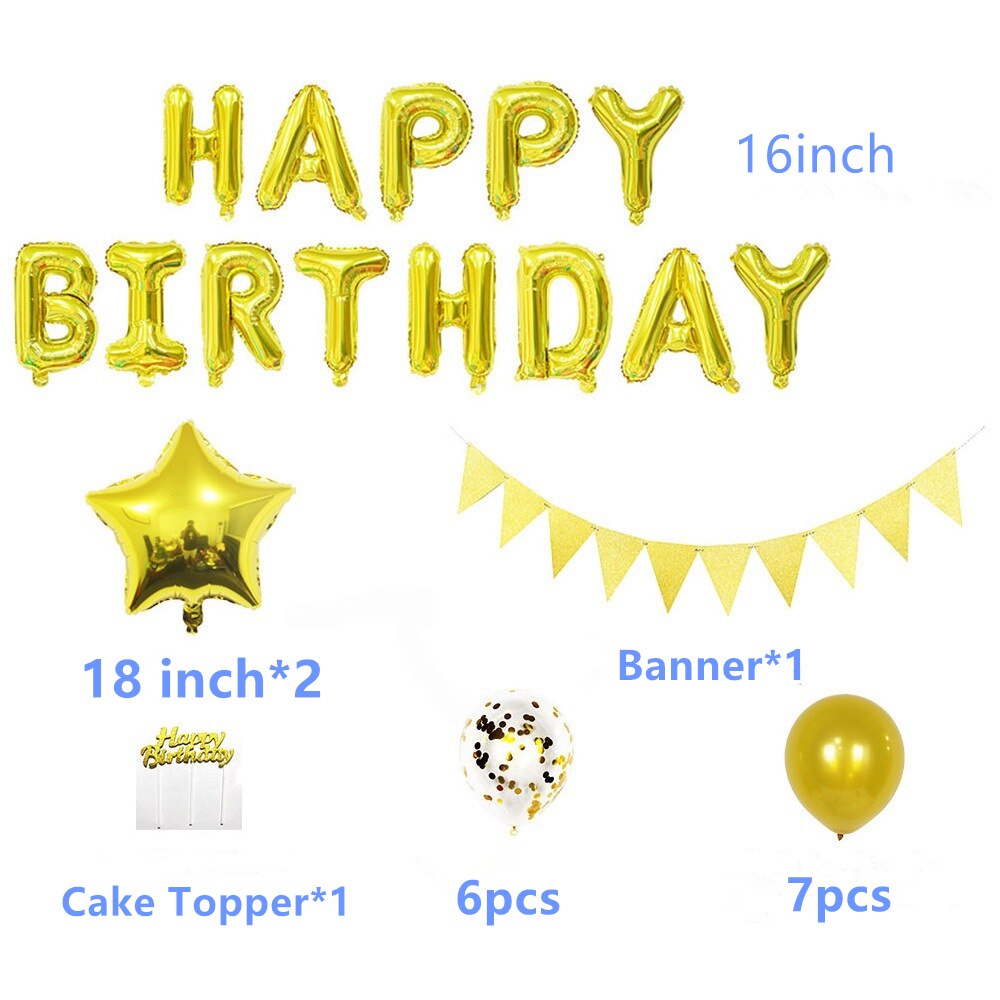 PCS Happy Birthday Balloons Banner Kit Gold Confetti Balloon Boy Girl Party Decoration Star Foil 