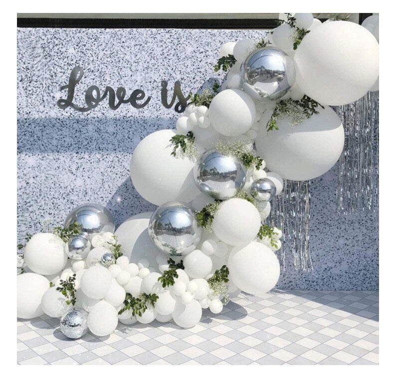 White Silver Wedding Party Supplies Balloon Garland Arch Kit for Birthday Graduation Anniversary Baby Shower Party Decoration PartyDecorHQ