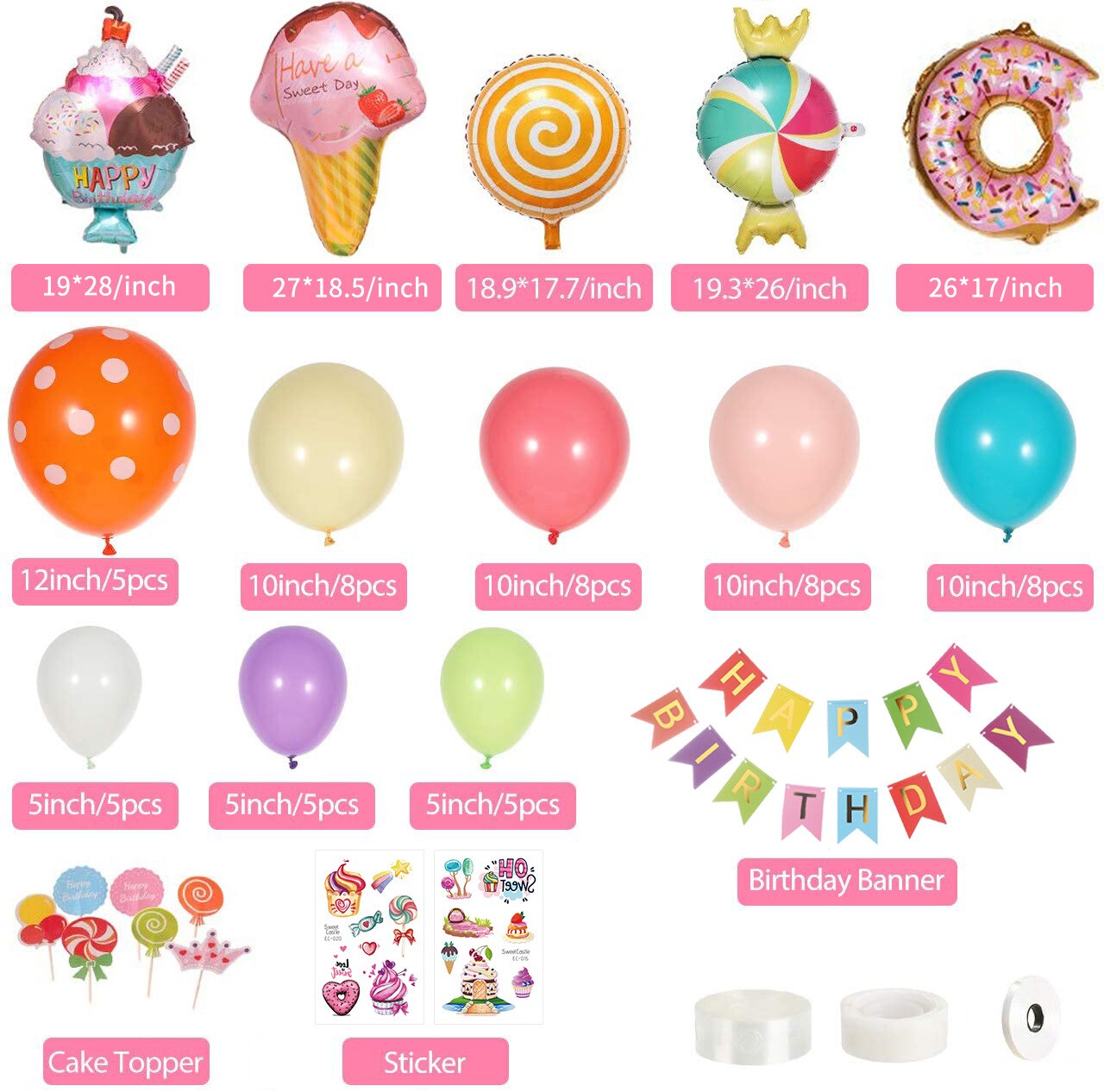 Sweet Candy Birthday Party Decoration Pink Blue Balloons Arch Kit Girls Supplies Donuts Ice Cream Foil Inflatable Decorations