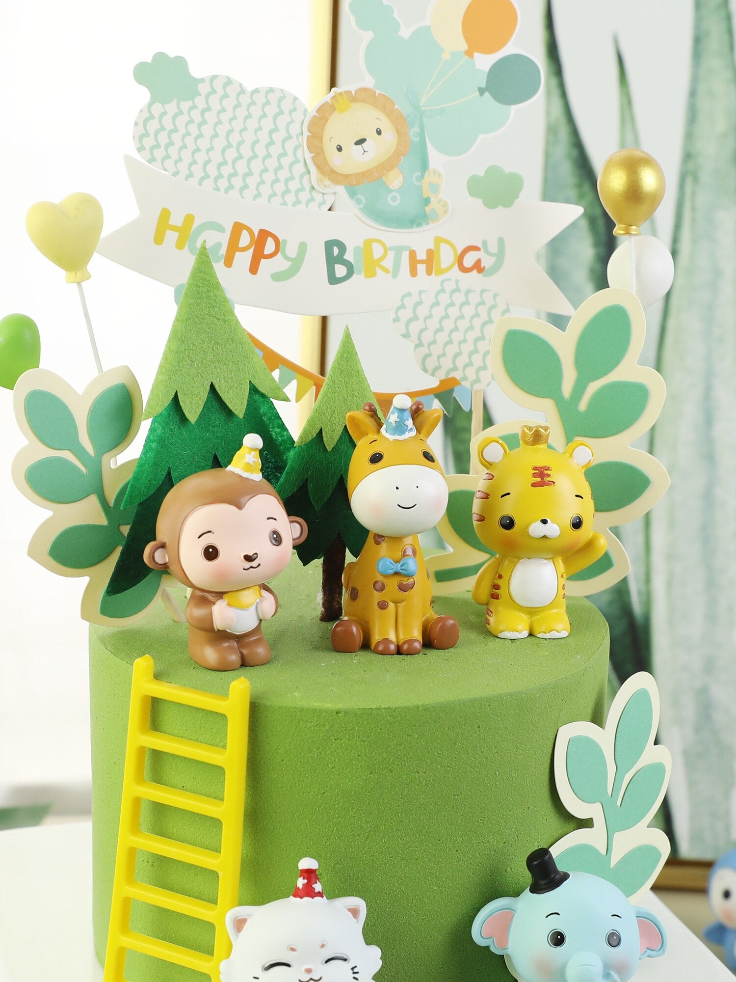 Safari Animals Cake Topper Decoration Happy Birthday Set Jungle Kids Lion Doll 