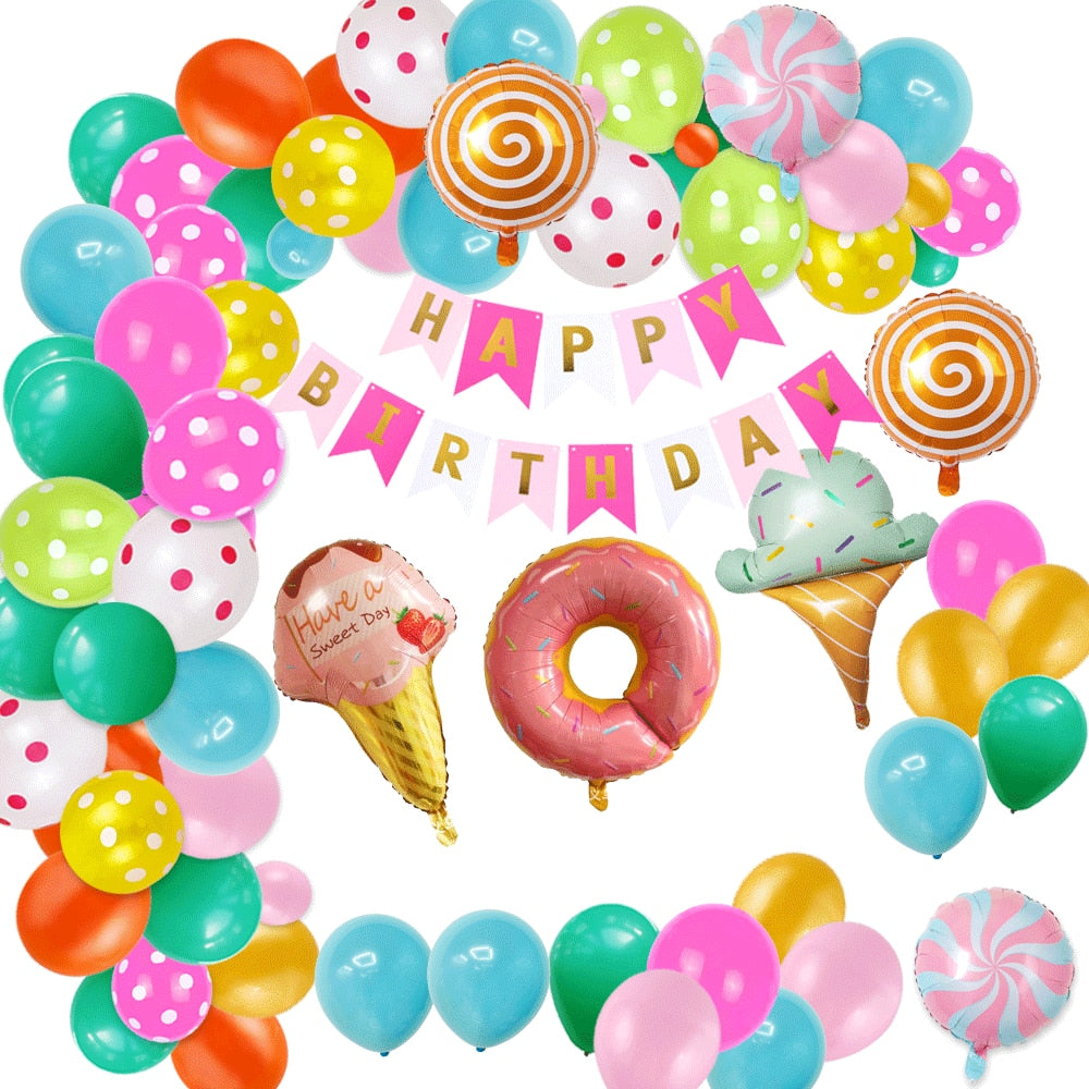 Donut Theme Birthday Decoration Balloon Set Ice Cream Candy Foil Girl st nd rd Party Supplies 