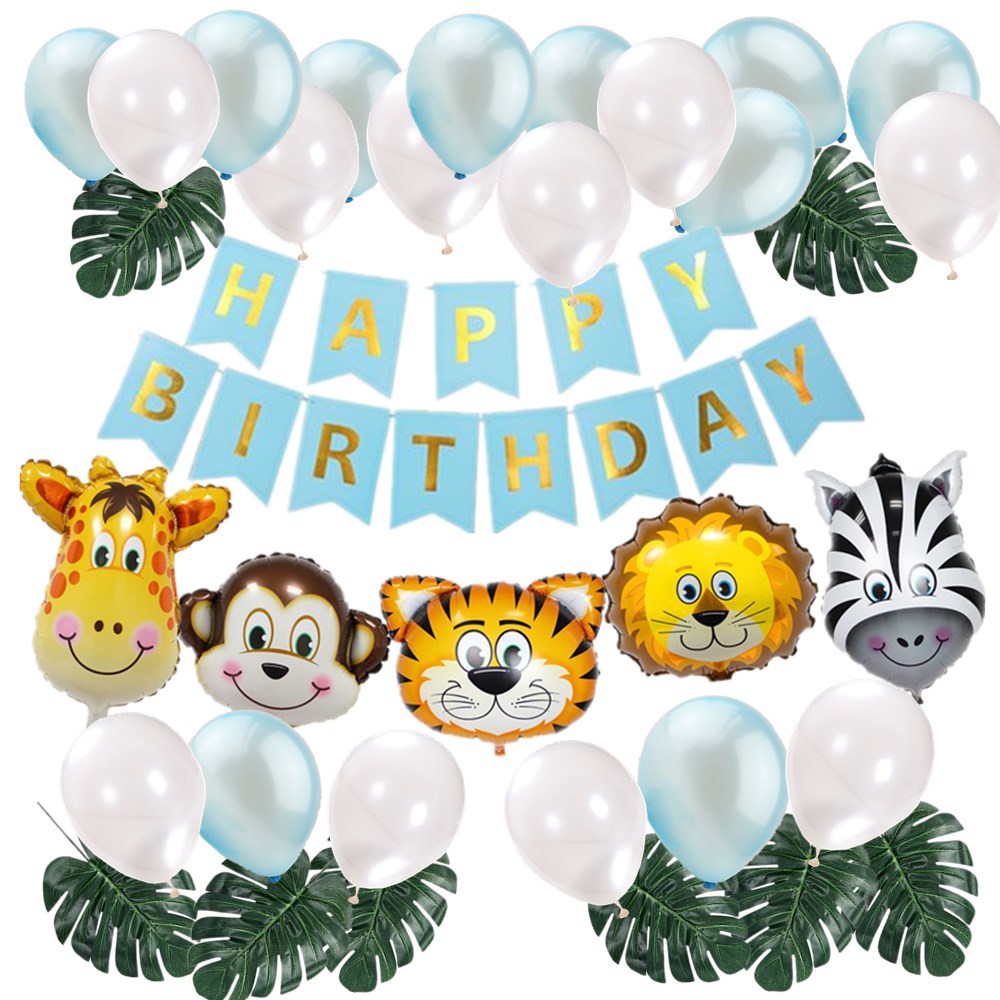 Jungle Themed Birthday Party Decoration Latex Balloon Set Paper Banner animal foil balloon Kids Baby Shower 