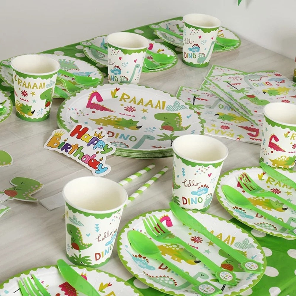 Dinosaur Theme Party Tableware Set Disposable Paper Cup Plate Tablecloth Cake Topper Happy st Birthday Supplies boys 