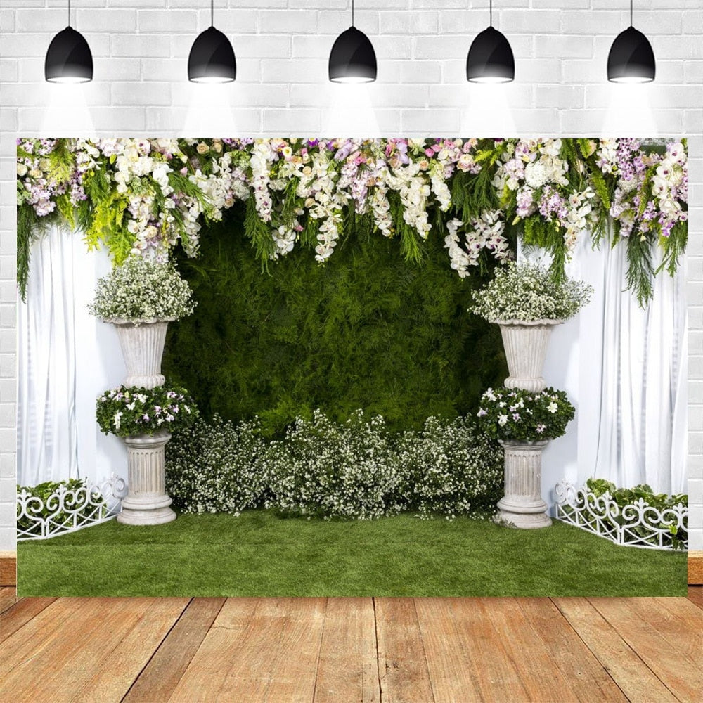 Wedding Scenes Floral Photography Backdrop Baby Birthday Bridal Shower Ceremony Decor Background Photo Shoot Banner Props 