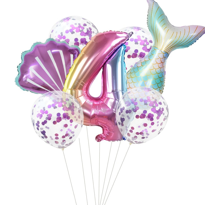 Pcs/Set Mermaid Party Number Foil Balloon Combination Baby Shower Birthday Decorations Helium Balloons 