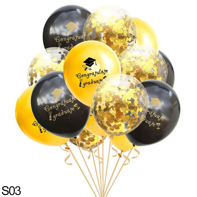 Congrats Graduation Balloons Gold Silver Black Latex Balloon Confetti Ballons Congratulation Grad Party Decoration Supplies 