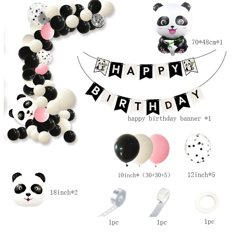 Panda Theme Party Decoration Black White Pink Balloon Garland Arch Foil Boys Girls Birthday Supplies Inflatable Decorations