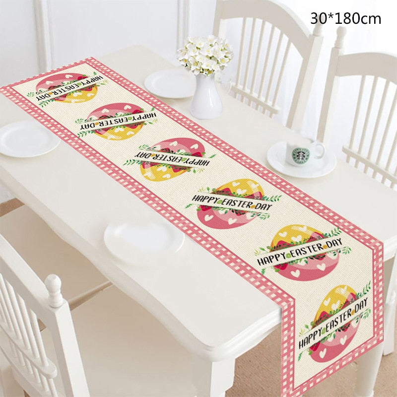 pc Easter Eggs Bunny Printed Table Runner Tablecloth Happy Party Decoration Home Rabbit Flag Deco 