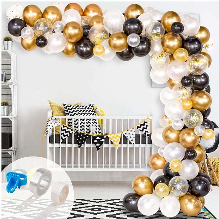 Balloon Garland Arch Kit Black White Gold Latex air Balloons Pack baby shower birthday party decor suppies. Inflatable Party Decorations