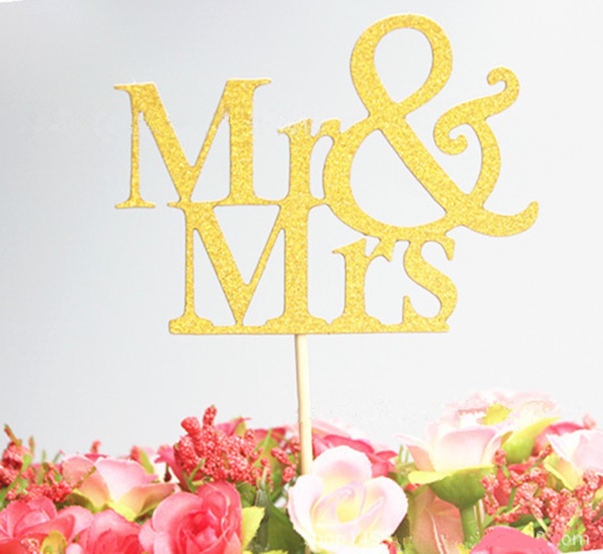 1PCS Mr&Mrs Romantic Shiny Cake Topper Wedding Party Top Letter Decor DIY Engagement Gifts Letter Cake Decoration PartyDecorHQ