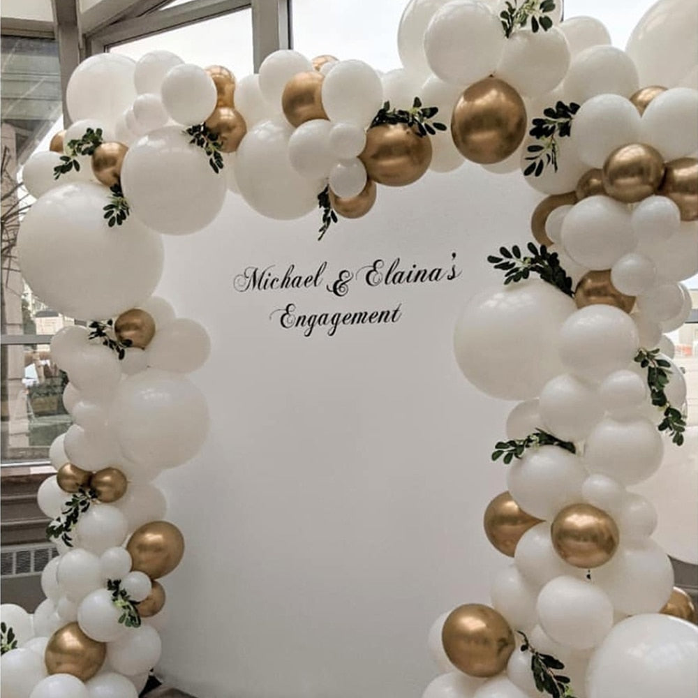 Pcs White Gold Latex Balloons Garland Kit Chain Wedding Party Decorations Engagement Supplies Metal Chrome Globos Helium Inflatable