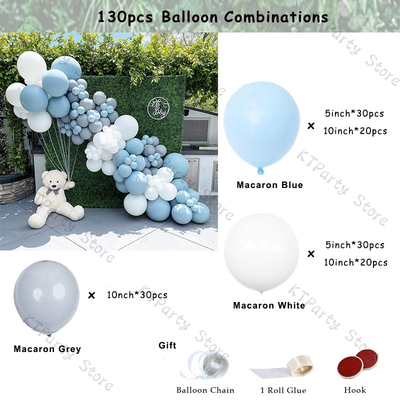 141pcs Macaron White Blue Grey Balloons Garland Kit Wedding Decoration Ballon Birthday Party Baby Shower Valentine's Day Decor PartyDecorHQ