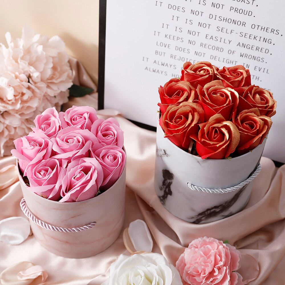 Pcs Scented Soap Rose Box Artificial Bouquet Decorative Valentines Day Gifts Bride Wedding Party Decorations Marble 