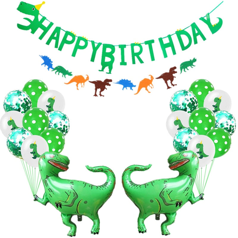 Dinosaur Theme Birthday Party Decoration Green Wave Dot Dinosaur Foil Balloon Banner for Kids Birthday Baby Shower Supplies PartyDecorHQ