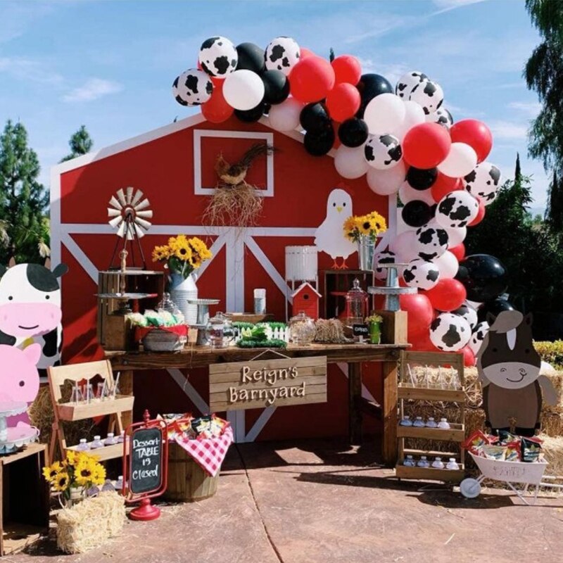 Red White Black Farmland Birthday Party Decoration Cow Patterns Latex Balloon Garland Arch Kit Kids Boys Girls Supplies Inflatable Decorations