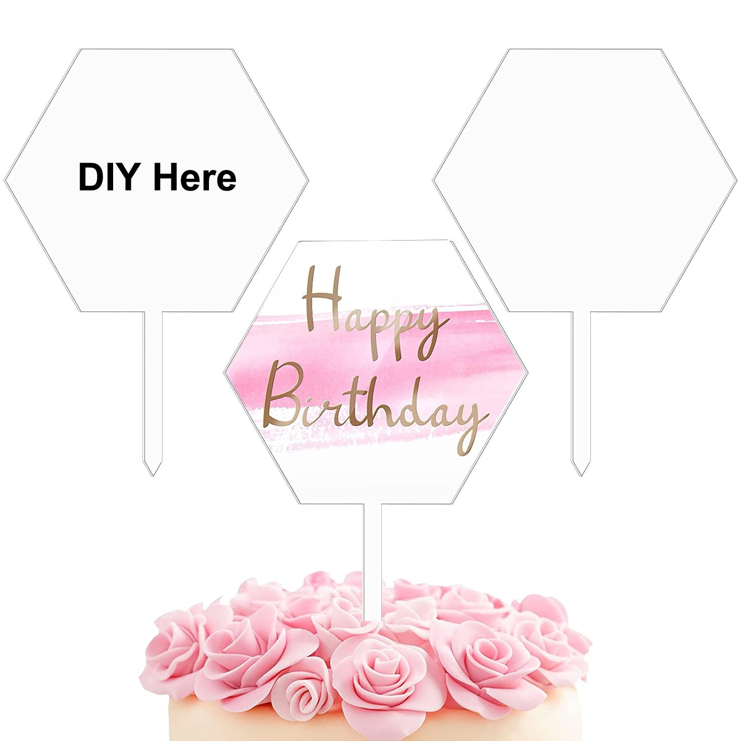 PCS Hexagon Acrylic Cake Toppers Clear Blank Circle DIY Birthday Topper Wedding Baking Decoration Tool 