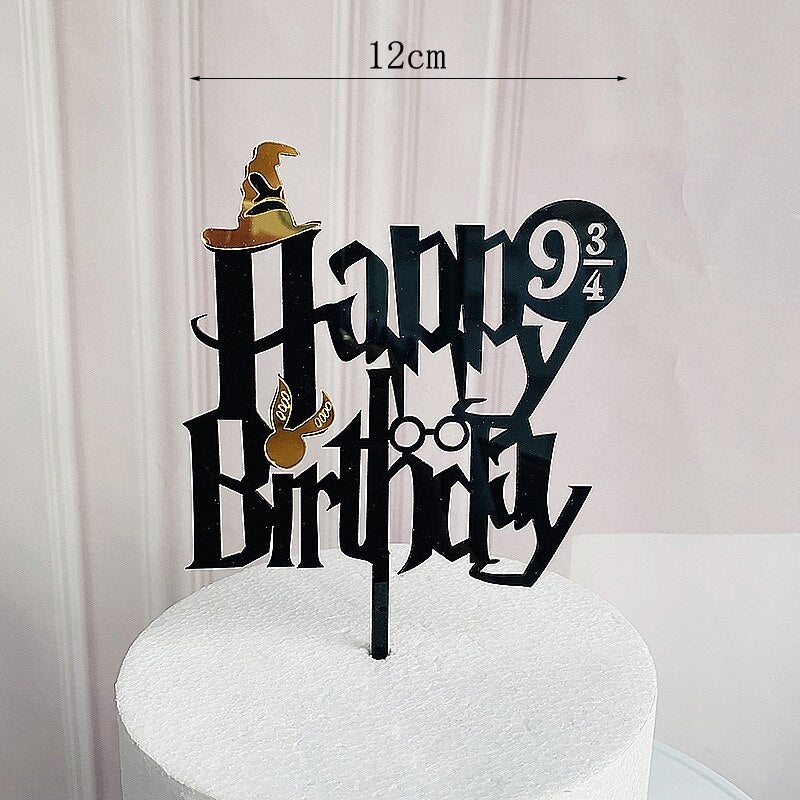 Dark Cartoon Happy Birthday Acrylic Cake Topper Cute Boy Witch Kids Party Decorations Baby Shower 