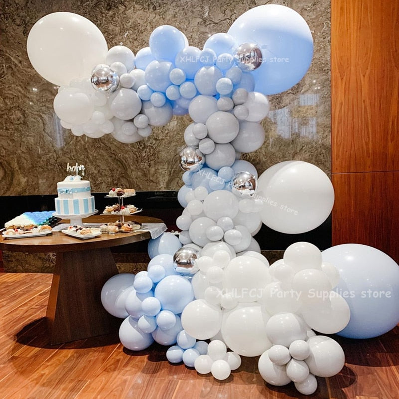 Blue White Gray Latex Balloons Garland Arch Kit pcs Silver Balloon Wedding Decor Birthday Baby Shower Party Globos Inflatable Decorations