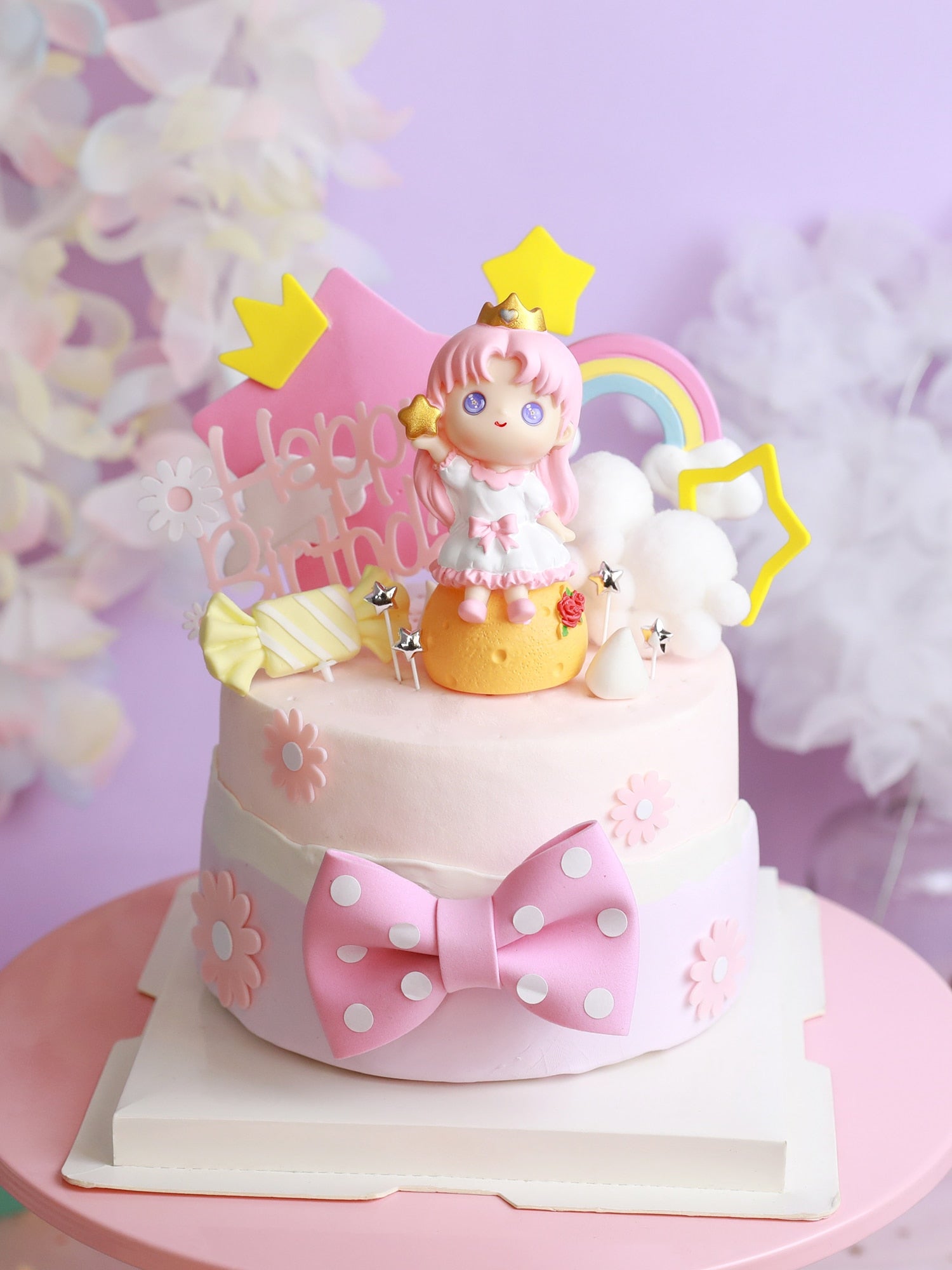 Stars Princesses Princes Rainbow Birthday Cupcake Topper Supplies Decorations Pink Girl Wedding Resin Cake 