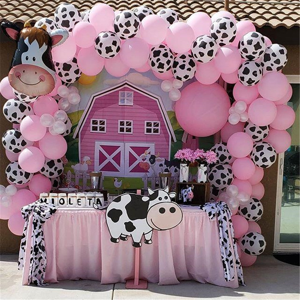 Lovely Cow Themed Party Decorations Pink Animal Print Latex Balloons Garland Baby Shower Boys Girls Birthday Inflatable