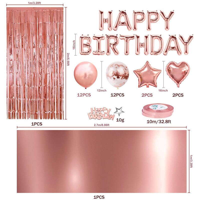 Rose Gold Happy Birthday Party Balloon Decoration Set rose gold tablecloth  Photo Background for Women Birthday  Party Supplies PartyDecorHQ