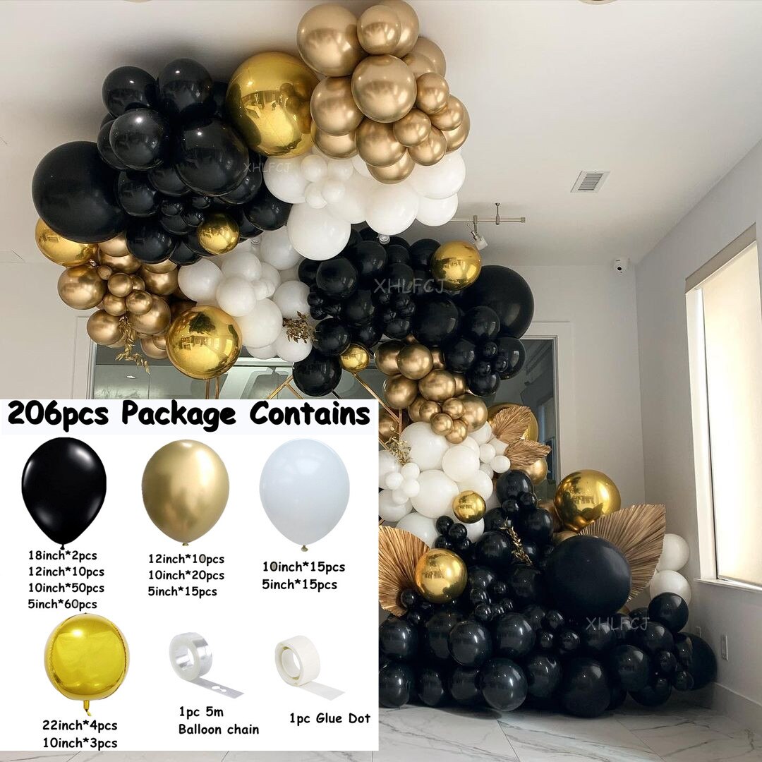 Black Gold Metalic Balloon Garland Arch 4D Ballons Baby Shower Birthday Party Decoration Chrome Kids Globos Wedding Decor Balon PartyDecorHQ