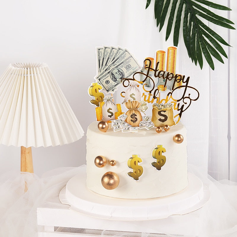 Happy Birthday Wedding Cake Topper Money Set Anniversaire Decoration Flag Party DIY Baking Supplies Cupcake Toppers Baby Shower 