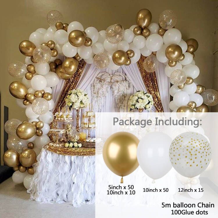 set White Gold Balloons Garland Arch Kit Dot Chrome Metallic Latex Ballon Wedding Birthday Party Decor Baby Shower Globos Inflatable Decorations