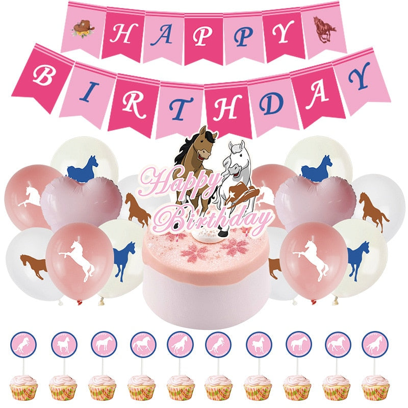 Pink Horse Themed Birthday Party Decorations Balloons Set Girls st nd rd Banner Pony Shape Cake Topper 