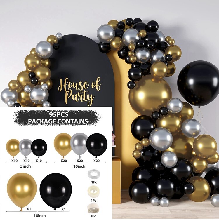 Black Gold Balloon Garland Arch Happy Birthday Party Decoration Kids Graduation Latex Baloon Wedding Decor Inflatable Decorations