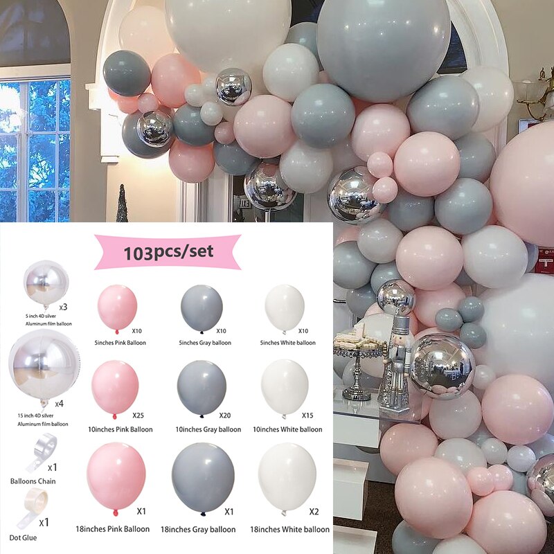 Pcs Balloons Arch Set Powder Gray White Balloon Garland Birthday Party Baby Baptism Shower Wedding Decoration Inflatable Decorations