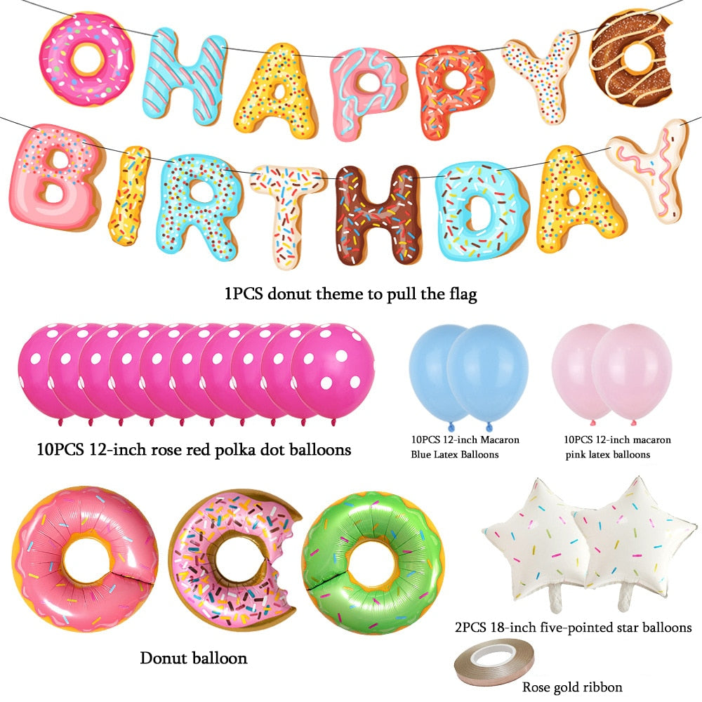 Donut Theme Happy Birthday Party Decoration Balloon arch kit star foil balloons Girls Supplies 