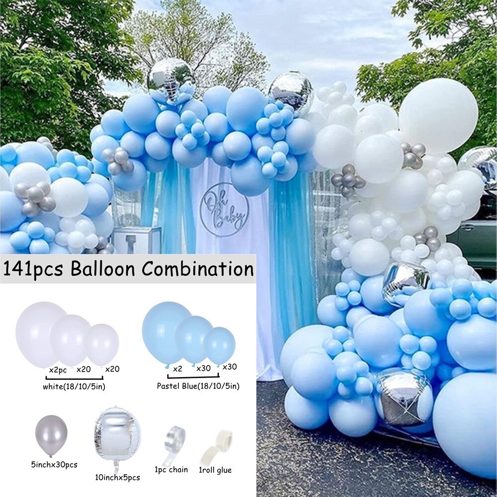 Baby Shower Balloons Pastel Blue White Silver Balloon Garland pcs Arch Balls Wedding Birthday Party Decor Globos Supplies Inflatable Decorations