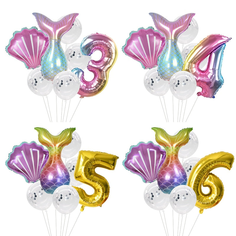 Pcs/Set Mermaid Party Number Foil Balloon Combination Baby Shower Birthday Decorations Helium Balloons 