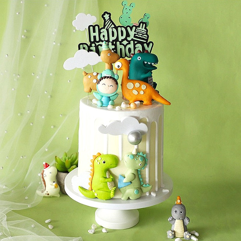 Dinosaur Party Decoration Cake Topper Birthday Happy Anniversary Jurassic Dino Animals Kids Favors Cakes Decorating Dessert Gift 