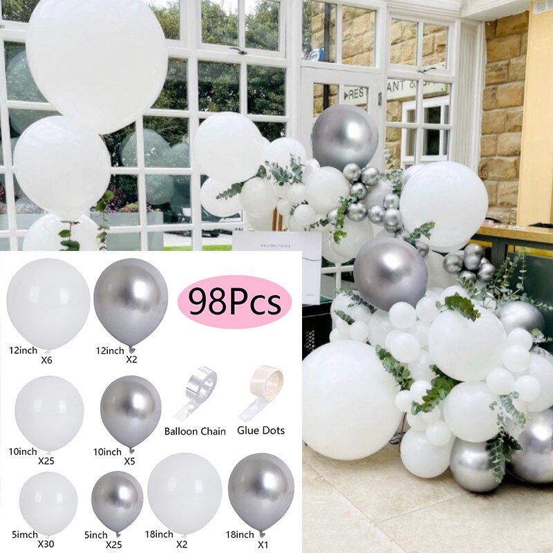 Balloons Arch Set White Silver Balloon Garland Wedding Birthday Party Kit Baby Baptism Shower Decoration Inflatable Decorations