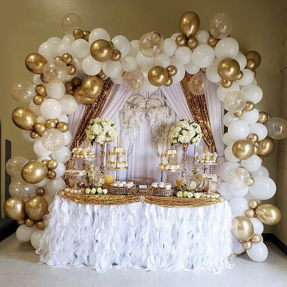 set White Gold Balloons Garland Arch Kit Dot Chrome Metallic Latex Ballon Wedding Birthday Party Decor Baby Shower Globos Inflatable Decorations