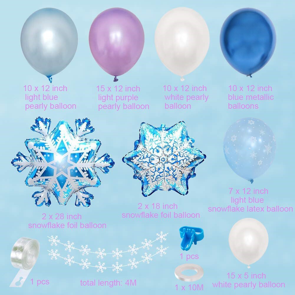 Blue Snowflake Theme Balloon Garland Arch Kit with Snowflakes Foil Balloons for Girl Baby Shower Birthday Party Decoration PartyDecorHQ