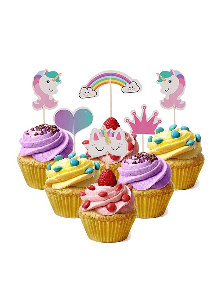 pcs/lot Unicorn Cartoon Cake Cupcake Topper Food Picks Kids Baby Shower Birthday Party Decoration 