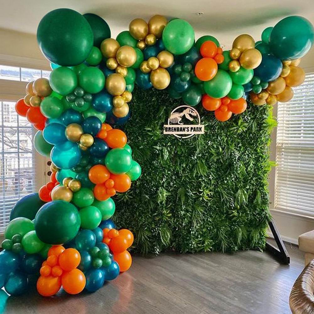 Jungle Safari Theme Party Balloon Garland Kit 137pcs Dark Green Gold Chrome Ballons Dinosaur Theme Birthday Party Decor Globos PartyDecorHQ