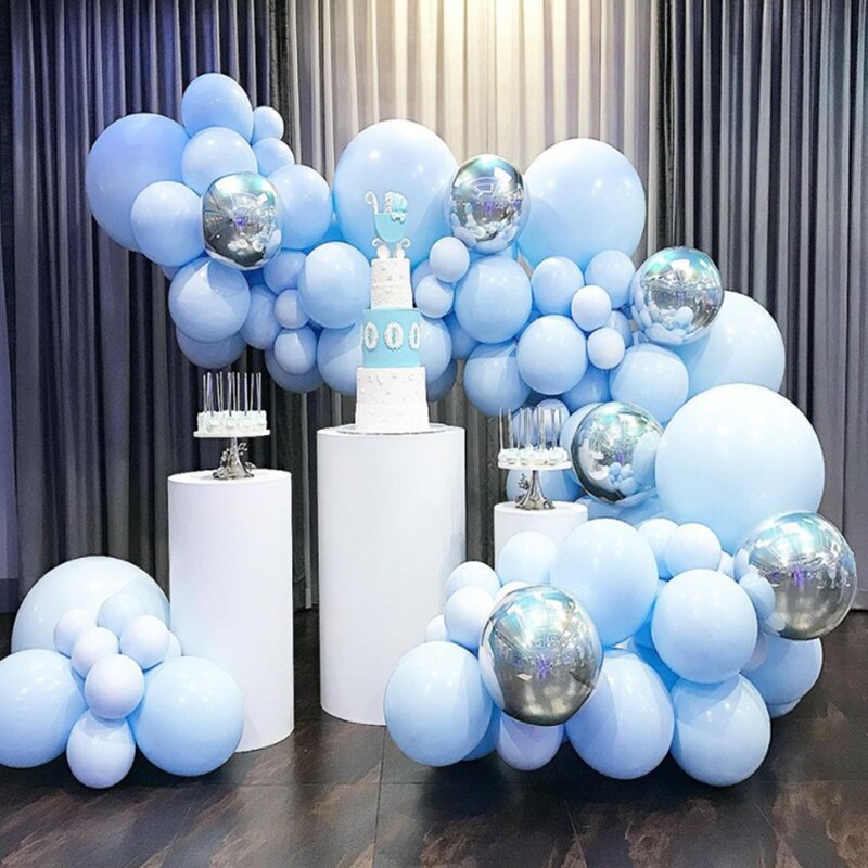 Macaron Balloons Arch Set Blue Silver Balloon Garland Wedding Birthday Theme Party Baby Baptism Shower Decoration Inflatable Decorations