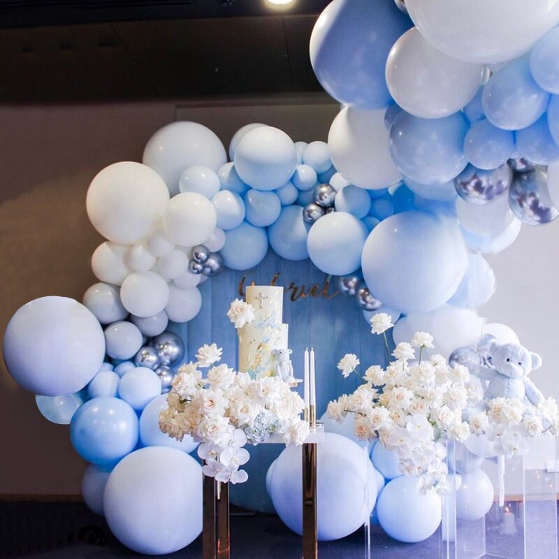 Birthday Party Balloons Arch Set Blue White Silver Balloon Garland Baby Baptism Shower Wedding Kit Decoration Inflatable Decorations