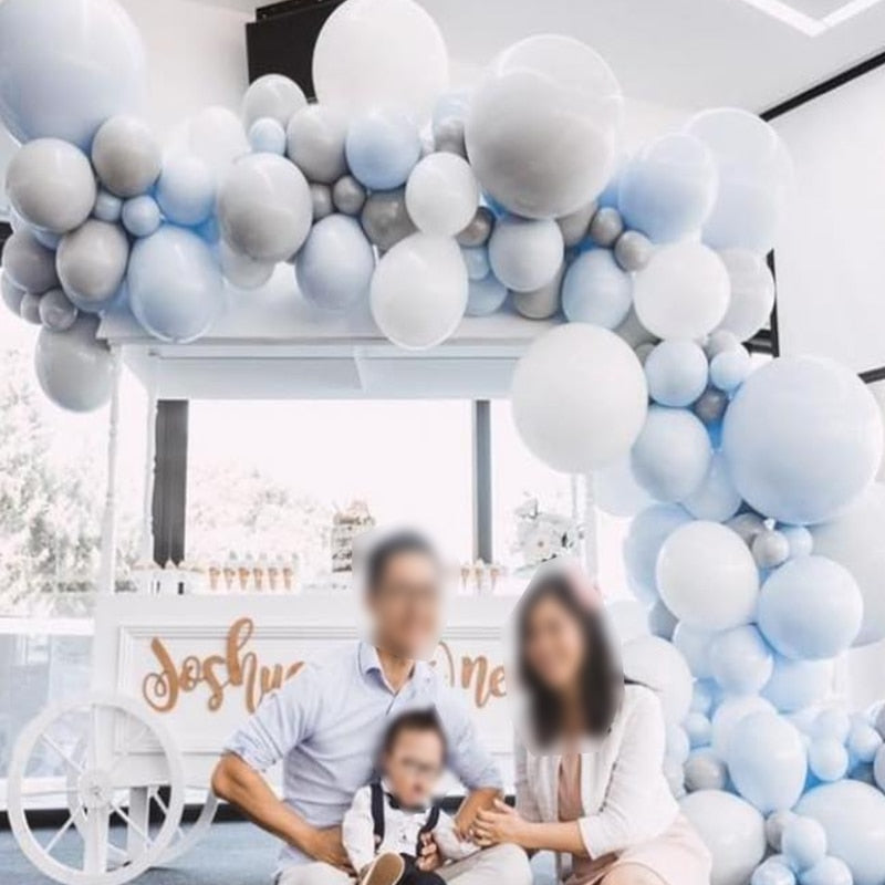 Balloons Arch Set Blue White Gray Balloon Garland Baby Baptism Shower Adult Children Birthday Theme Party Decoration Inflatable Decorations