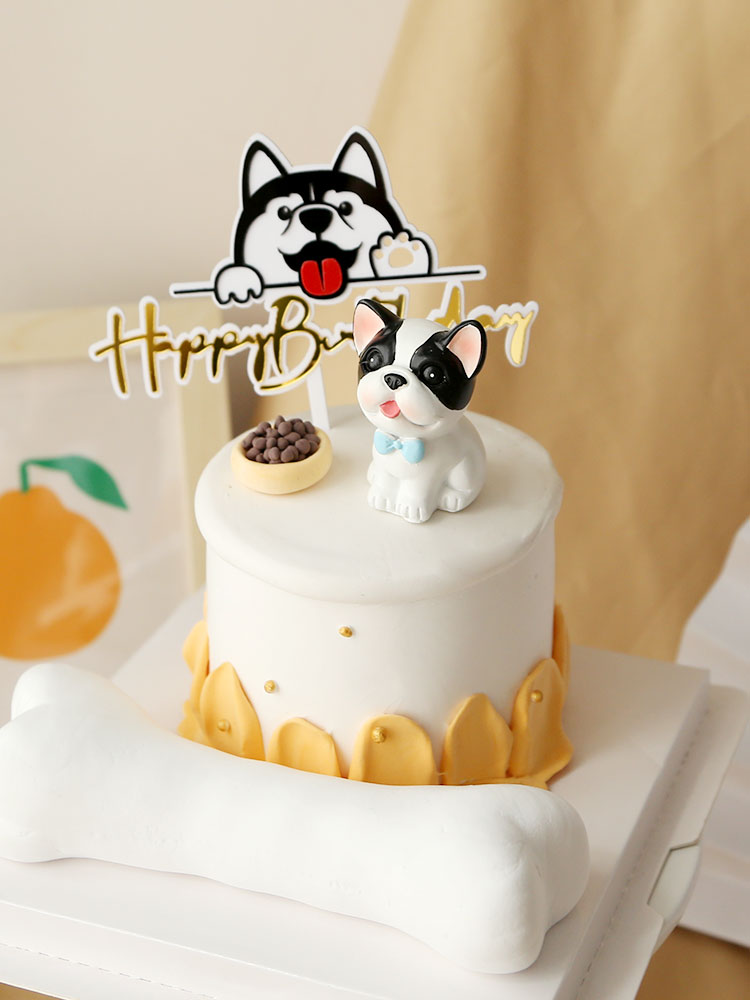 Acrylic Happy Birthday Cake Topper Husky dog Flags Crown Stars Decoration Lovely Cartoon puppy Baby Kid Party Cakes Gifts 